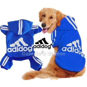 Adidog Blue Stripe XS Dog Cotton Hoodie Tracksuit